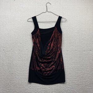 Y2K Gidani Cocktail Top Abstract Ruched Tank Top Fire Red Metallic Made USA Sz S